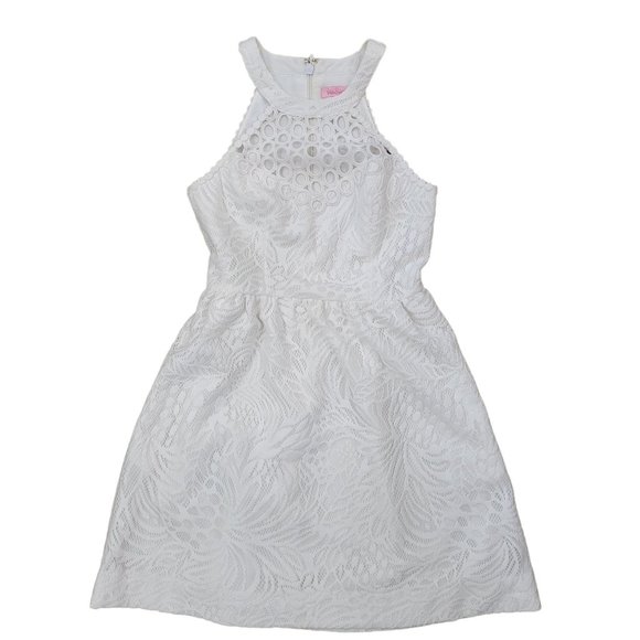 Lilly Pulitzer - White Lace Midi Dress W/ Halter Neckline, size 00 - Picture 1 of 7